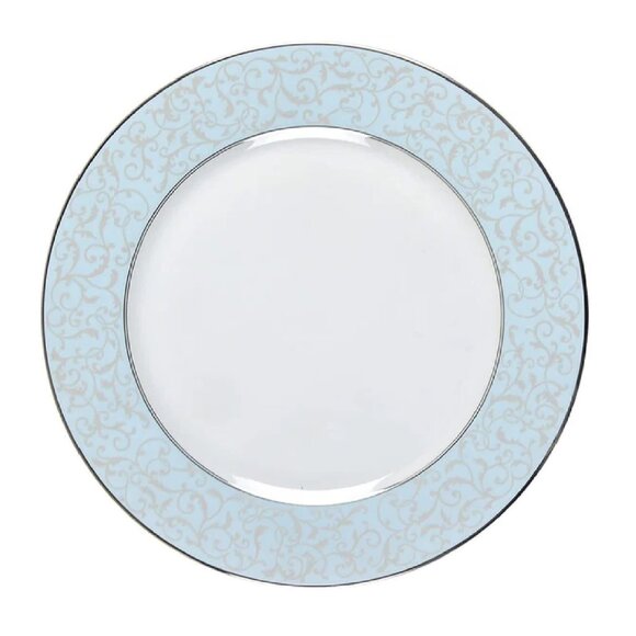 2 new Mikasa Parchment Blue Fine China 10.75" Dinner Plates w/ Platinum Scrolls - Picture 6 of 6